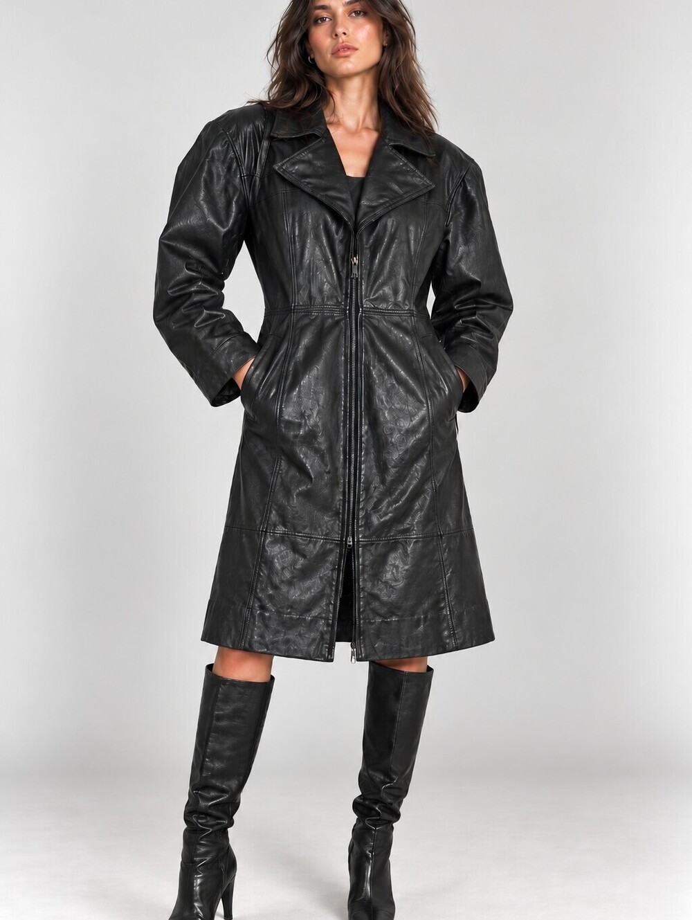 Vintage J. Walden Women's Black Leather Trench Coat Size 5/6 80-90s Matrix Cyber
